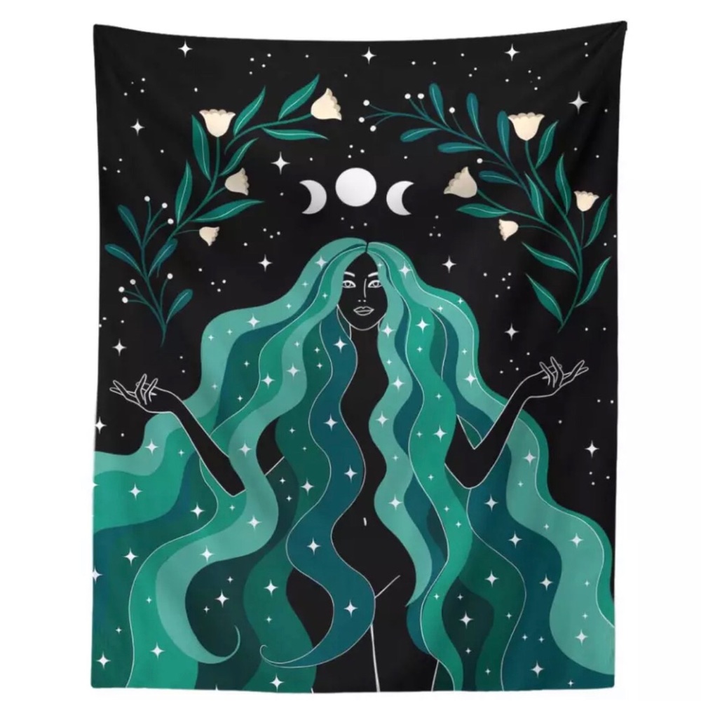 Green Goddess lunar cycle wall hanging 95x73cm